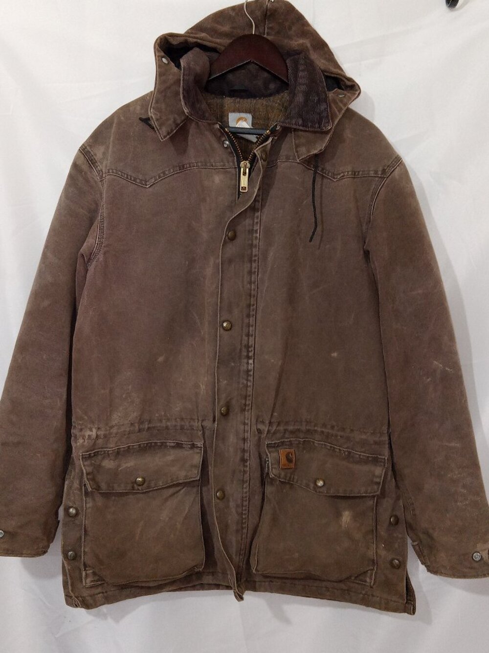 Vintage Carhartt C52 CHT Blanket Lined Chore Coat Jacket Mens M Hooded Brown